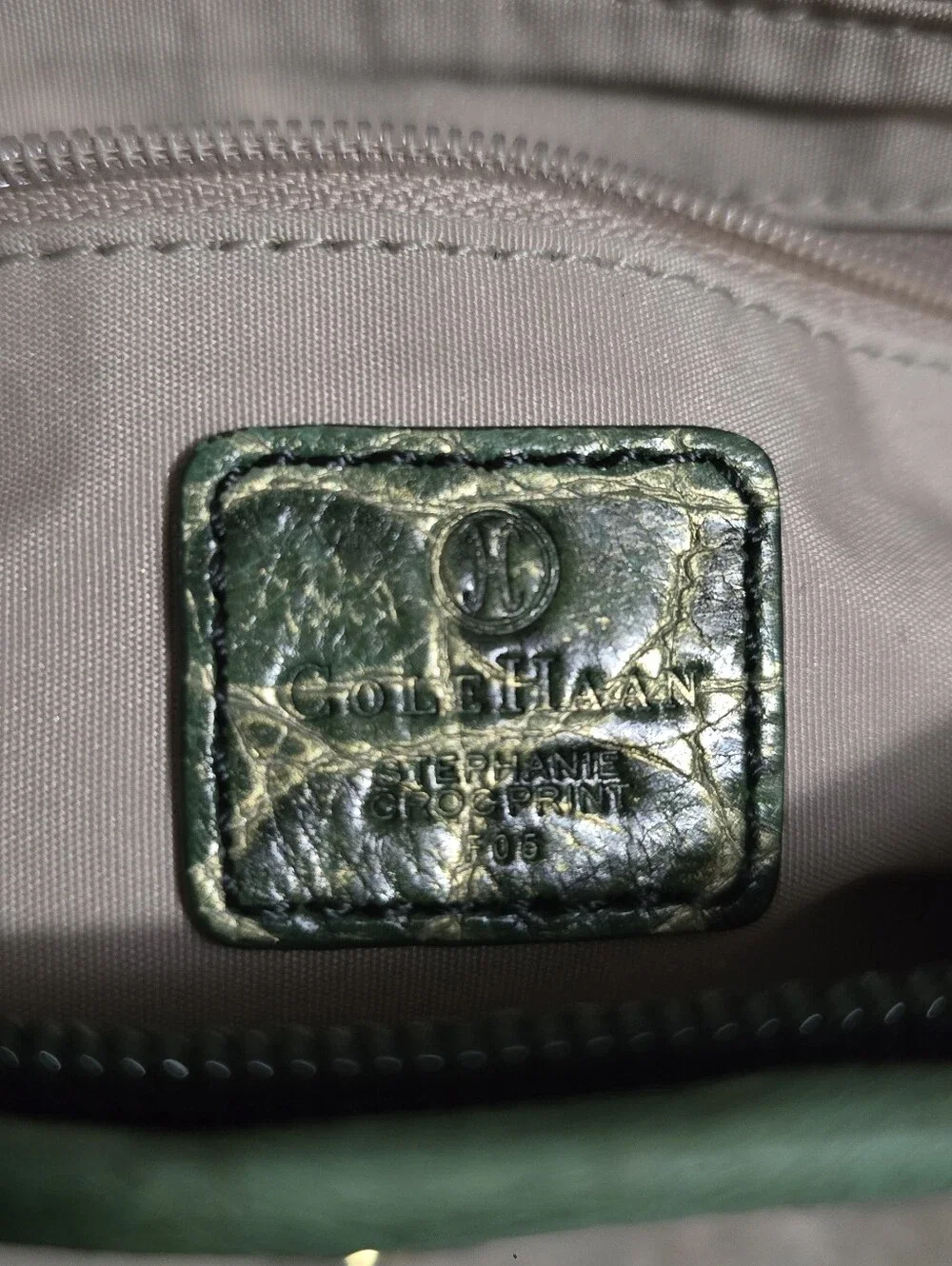 Cole Haan Green Crocodile Embossed Leather Large Wristlet/Mini Bag